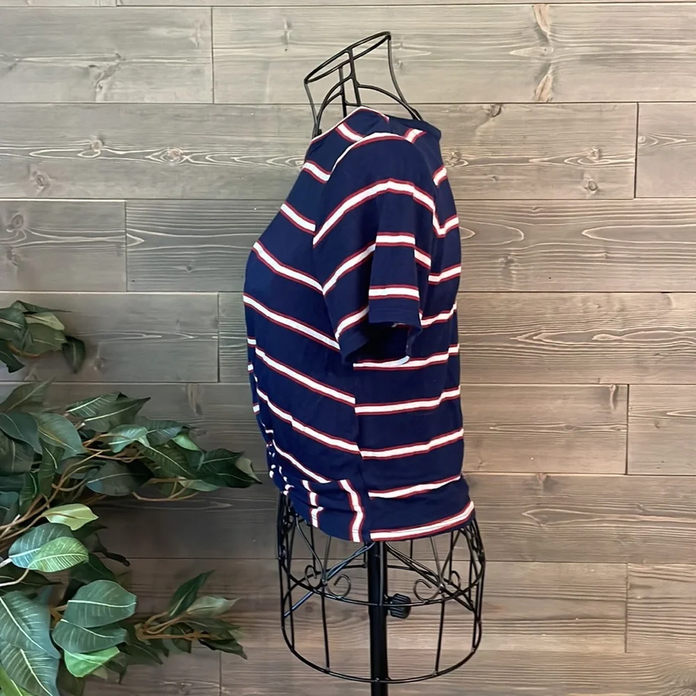 Gaze navy and white burgundy, striped short sleeve crop top - Picture 5 of 6